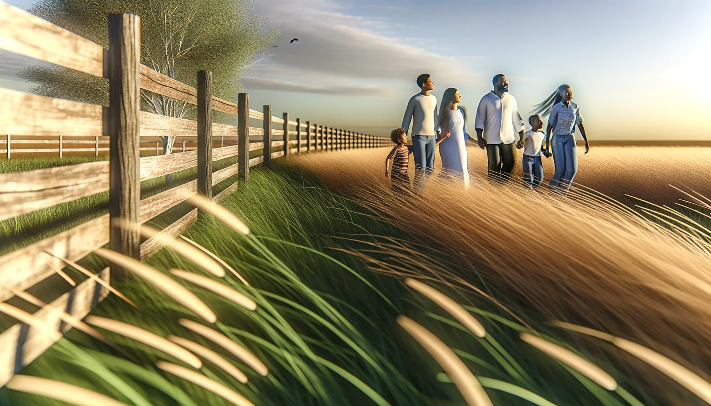 Family walking along inherited rural property