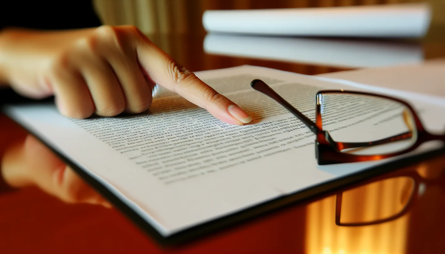 Hand pointing to a clause on a real estate contract