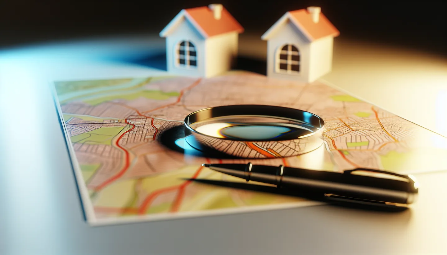 Property survey map and magnifying glass on a table
