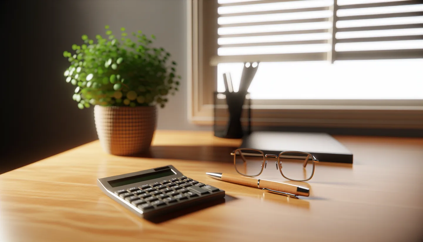 Calculator and property tax forms on a desk for selling land