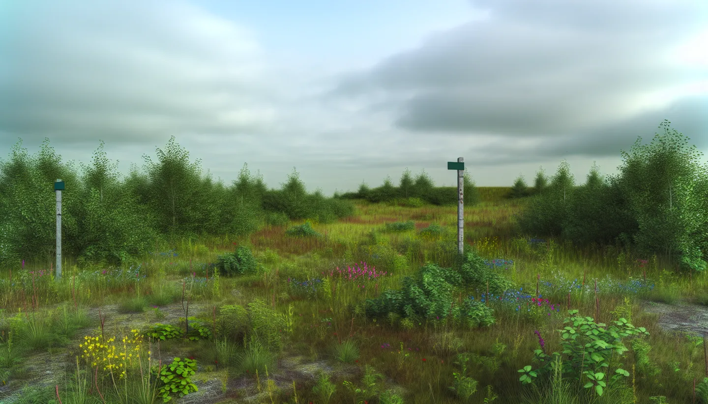 Overgrown inherited land parcel with boundary marker